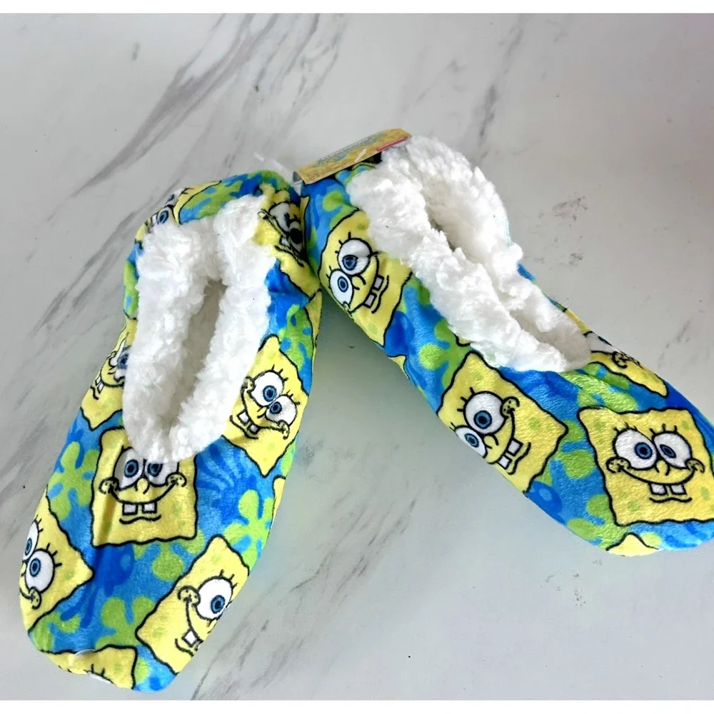 Sponge Bob Square Pants Nickelodeon‎ Slippers Sherpa Kids S/M Size 8 - 13 BxV